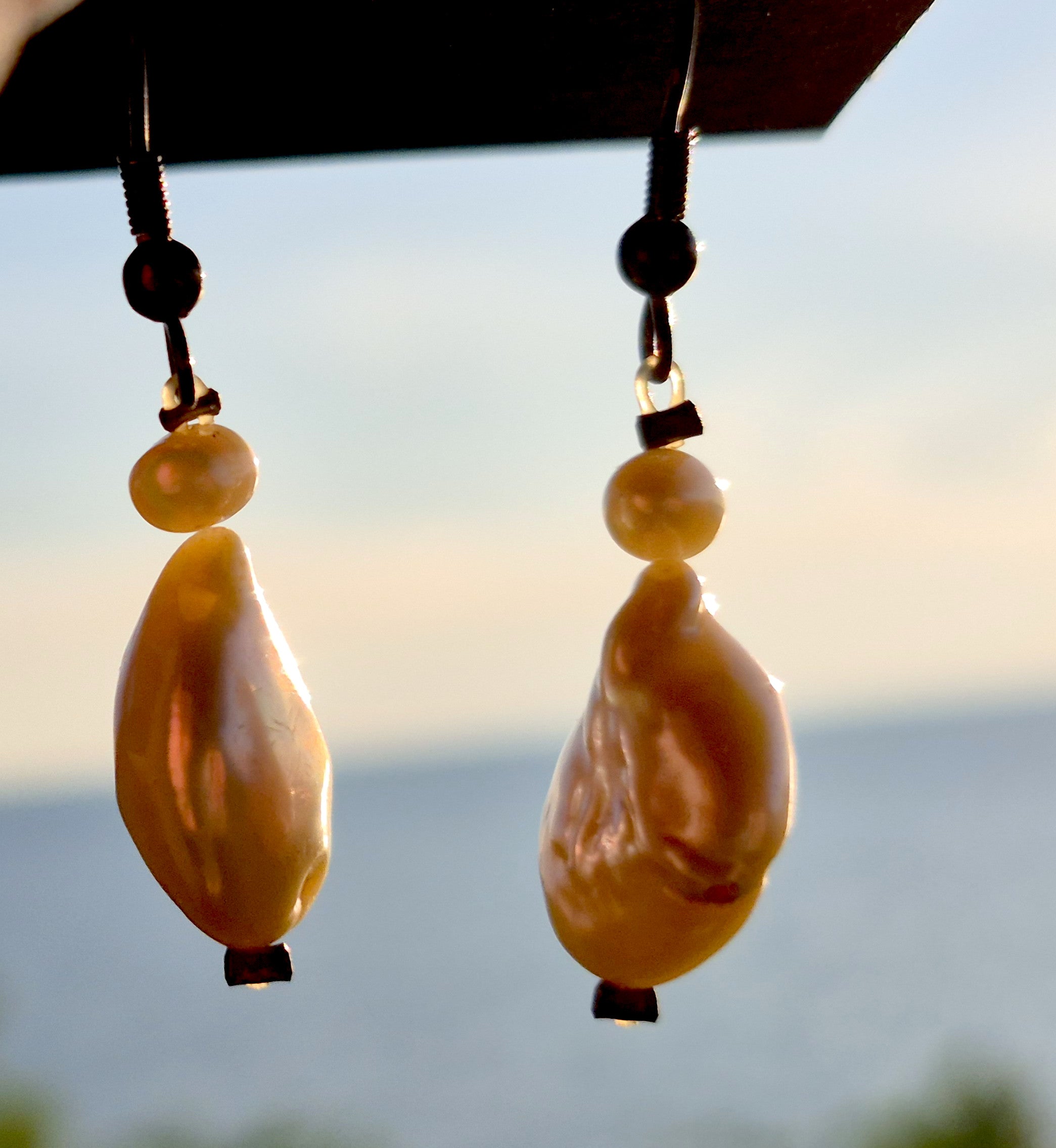 Coin Pearl Sterling Silver Dangle Earrings