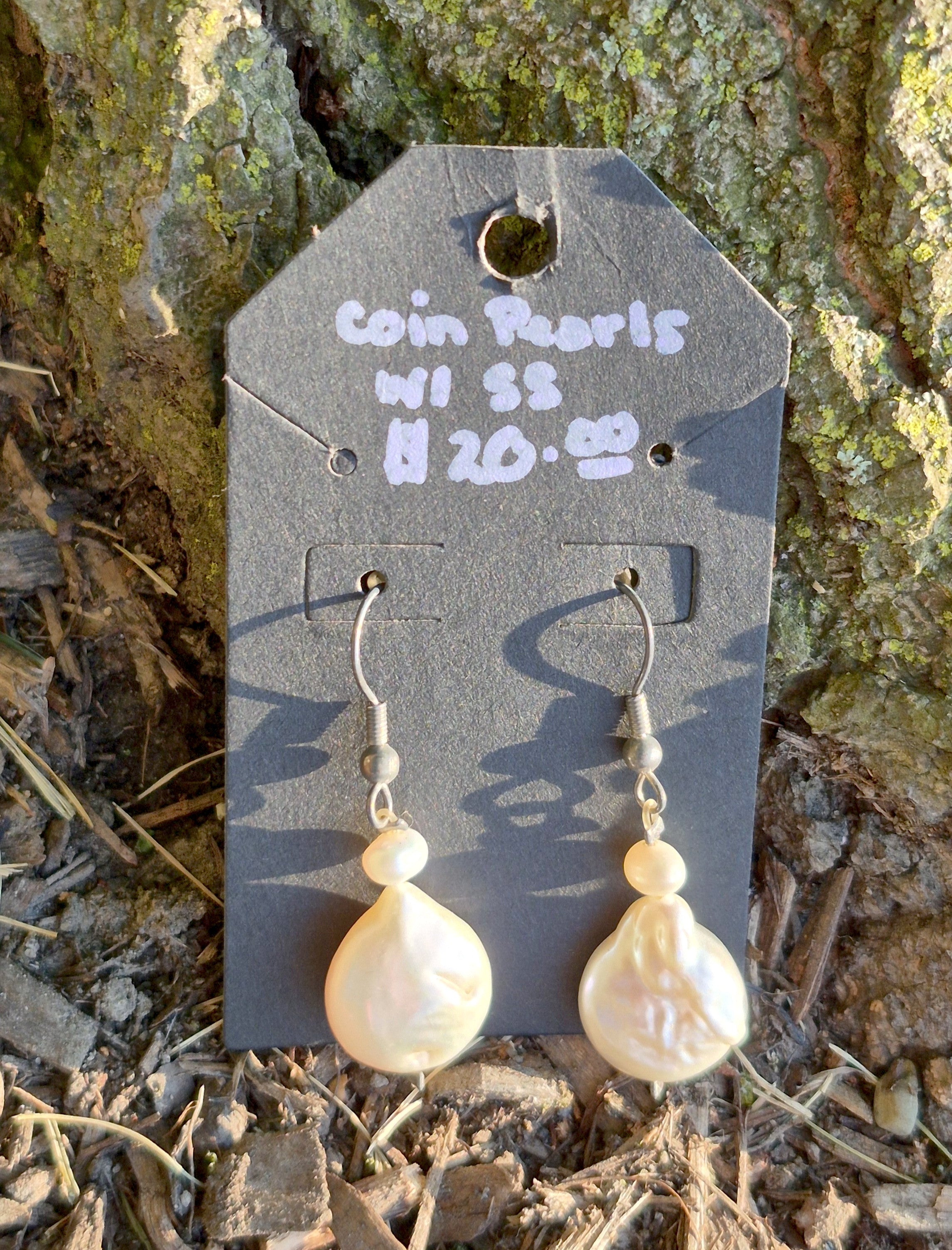 Coin Pearl Sterling Silver Dangle Earrings