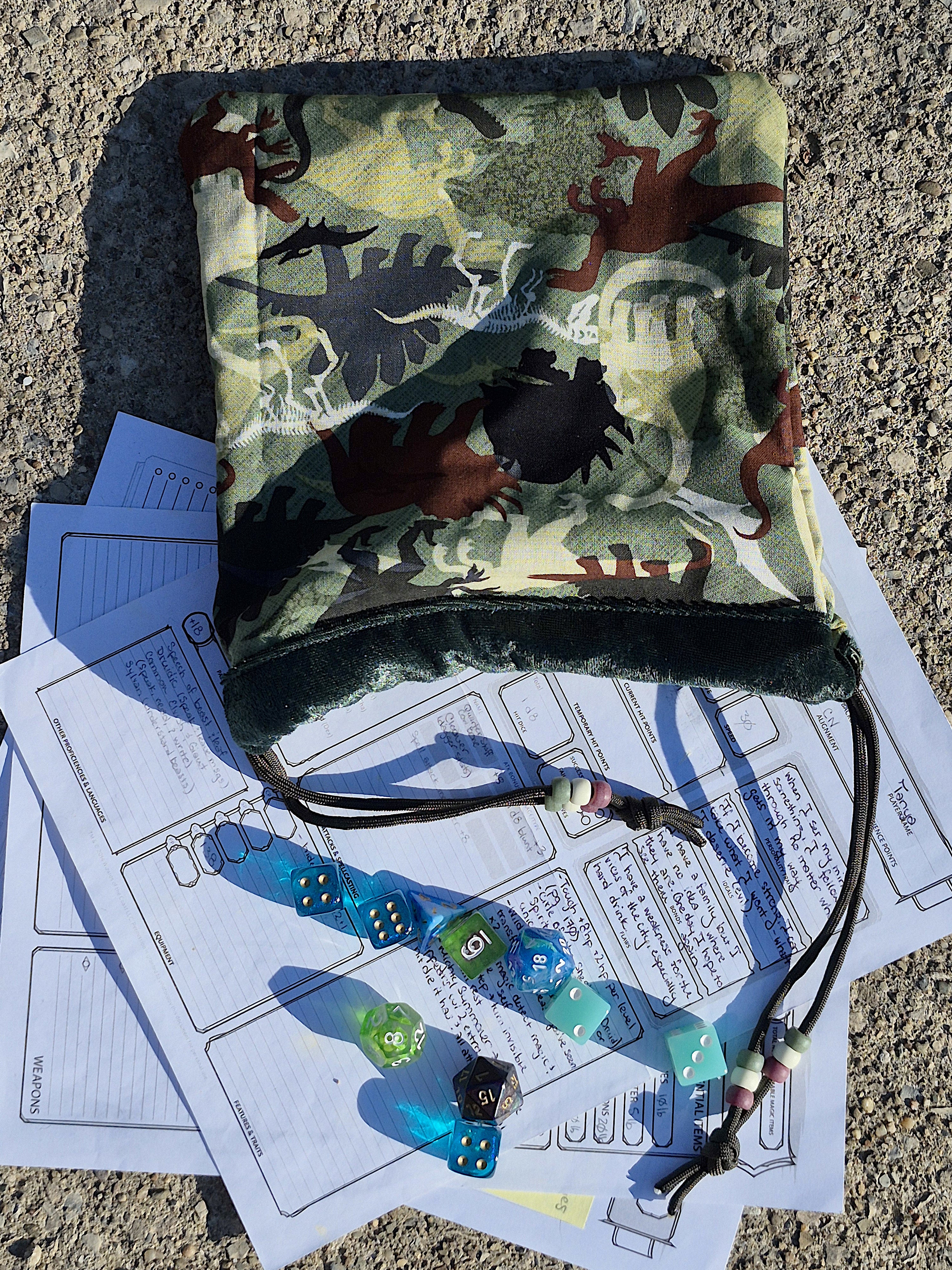 Dinoflage Handmade Beaded Drawstring Dice Bag