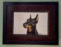 Doberman Framed Watercolor Painting Original