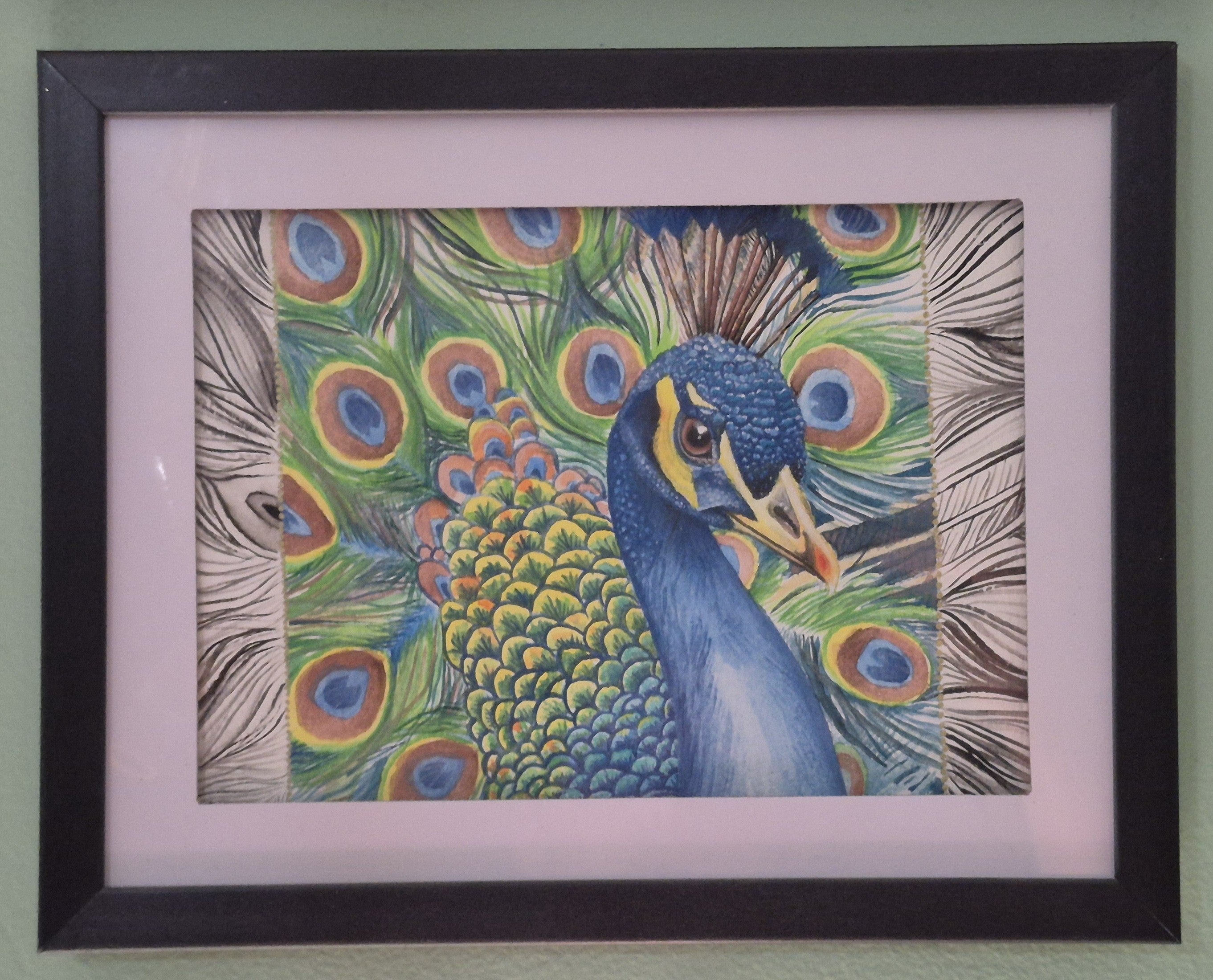 I Wanna See Your Peacock Original Framed Watercolor Painting