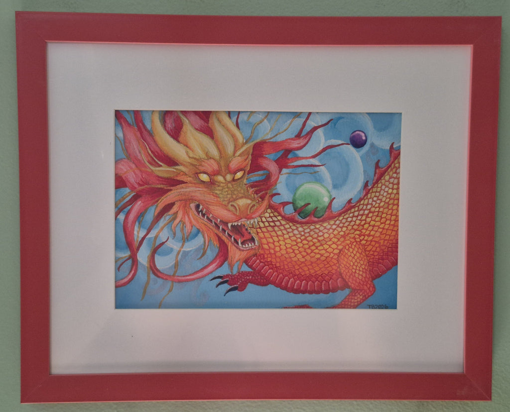 Luck Dragon Original Watercolor Framed Painting