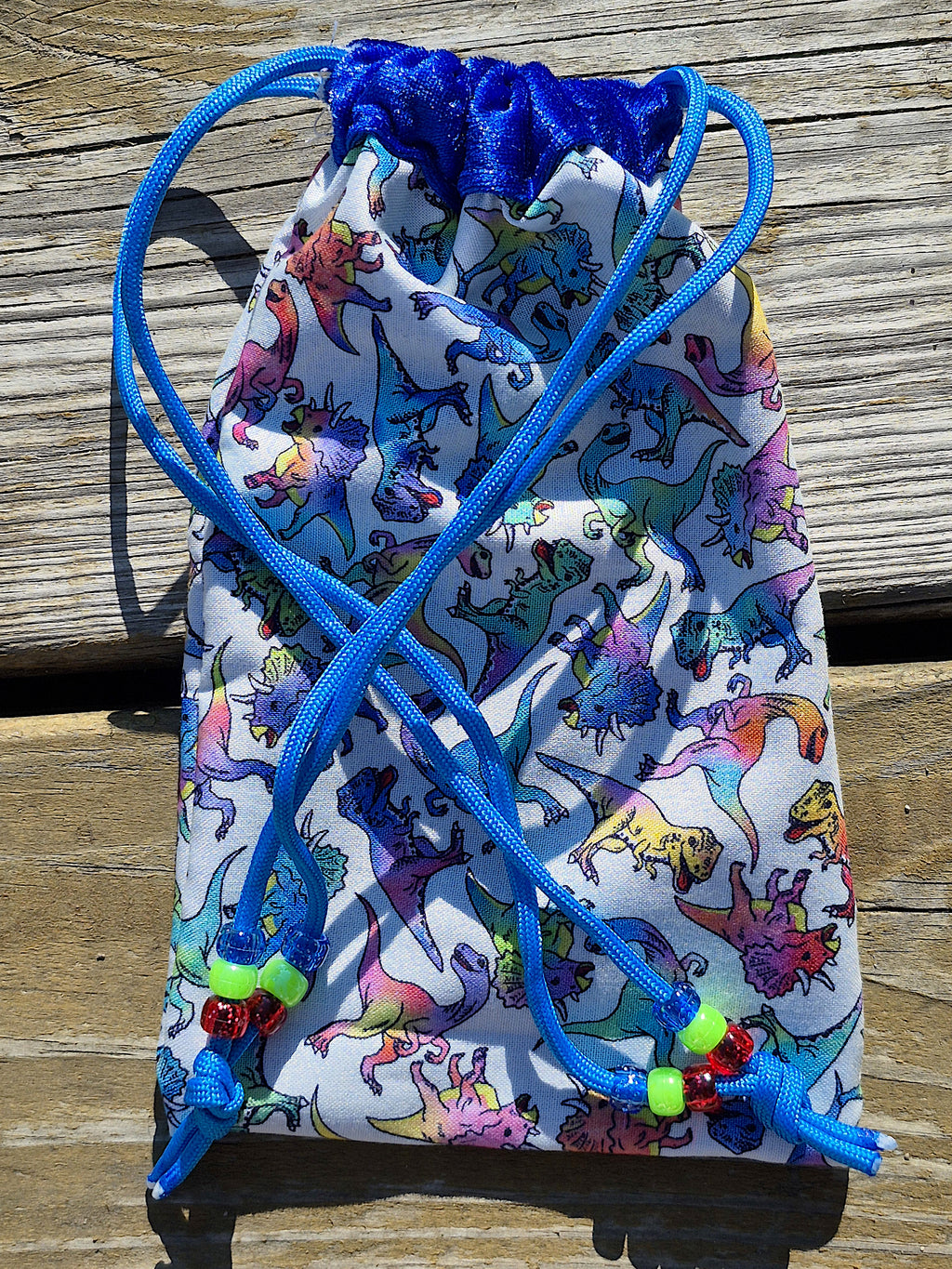 Rainbow Dinos Handmade Beaded Dice Bag