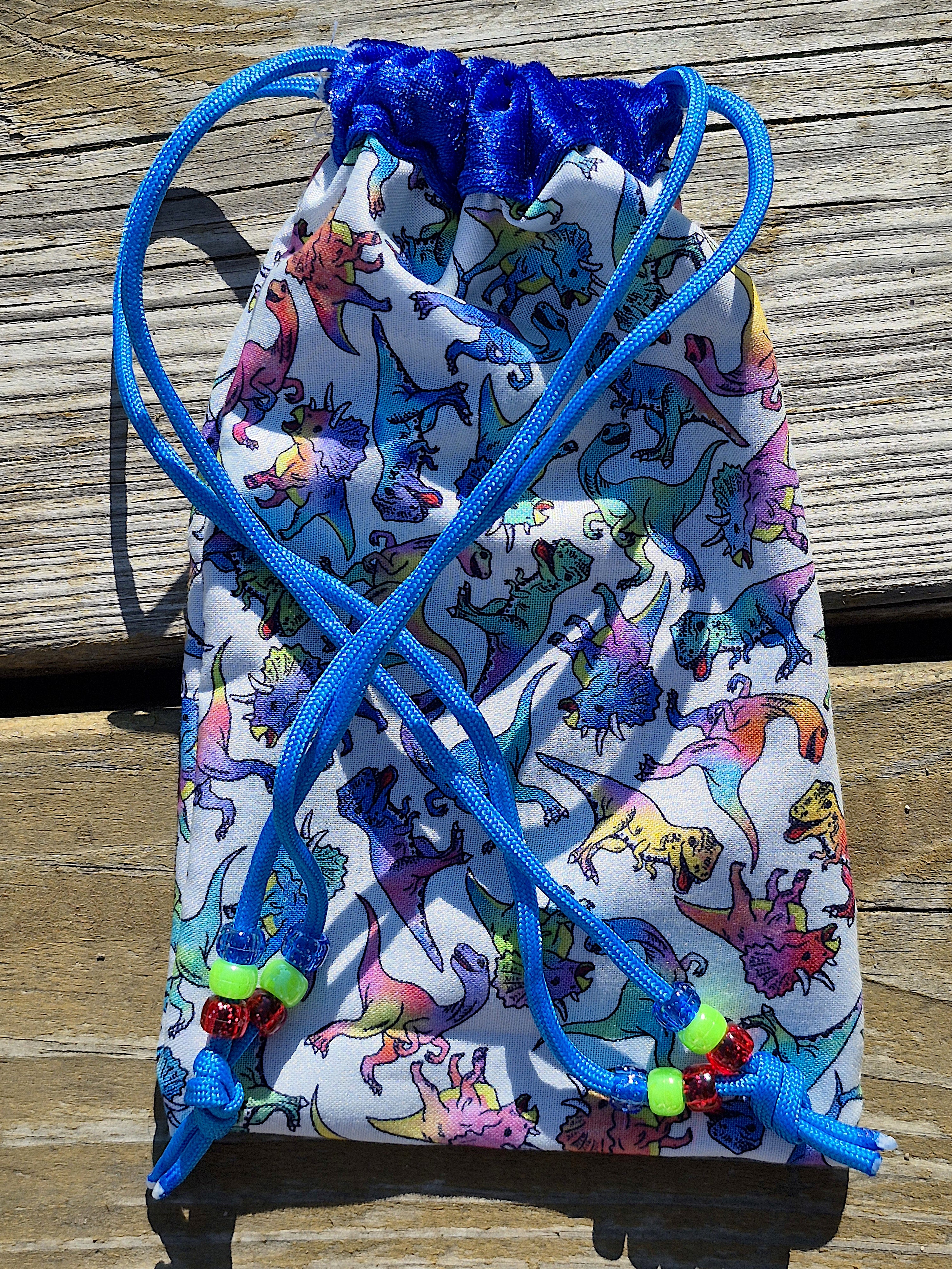 Rainbow Dinos Handmade Beaded Dice Bag