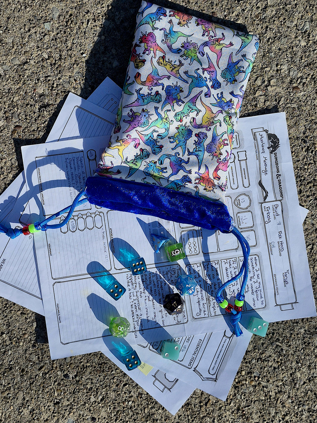 Rainbow Dinos Handmade Beaded Dice Bag