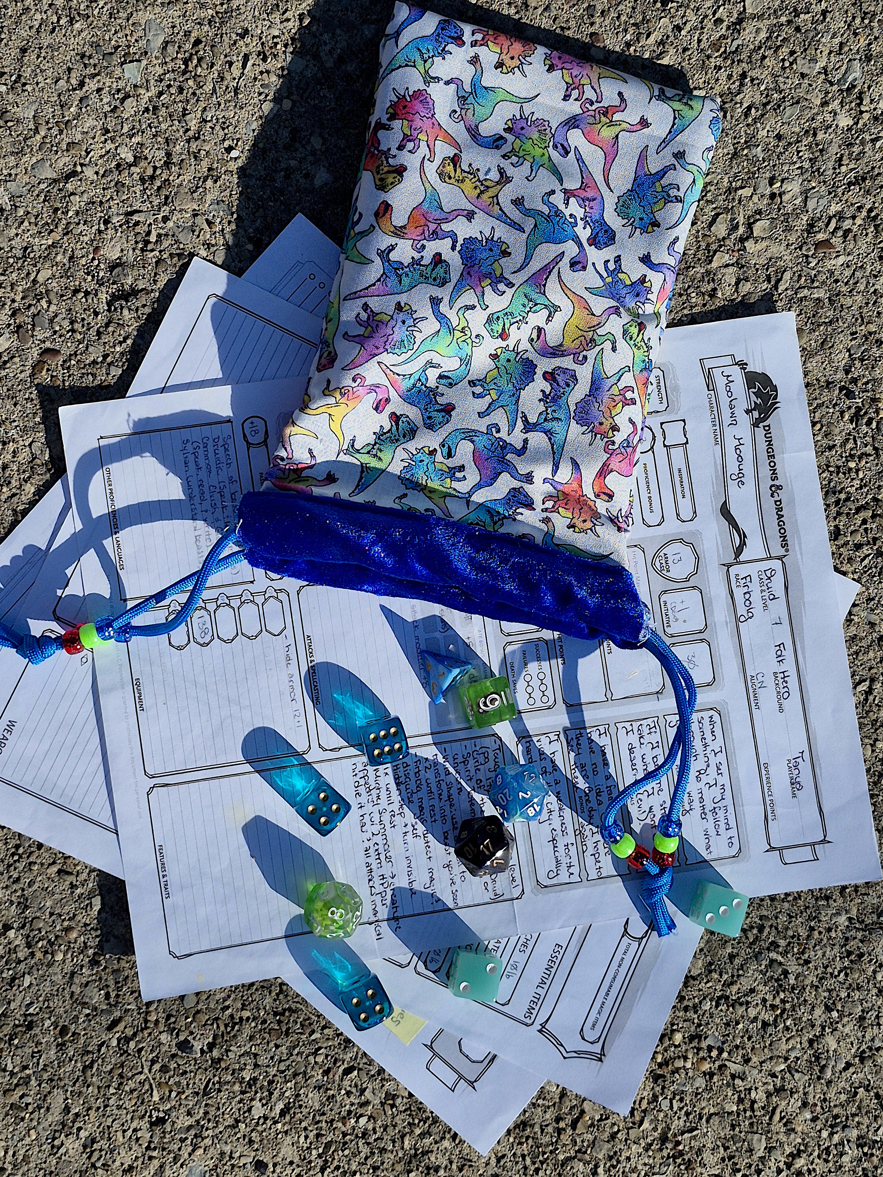 Rainbow Dinos Handmade Beaded Dice Bag