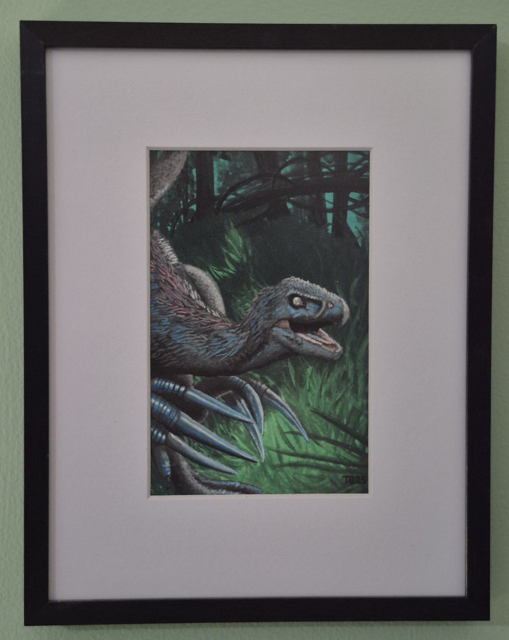 Therizinosaurus Original Framed Gouache Painting