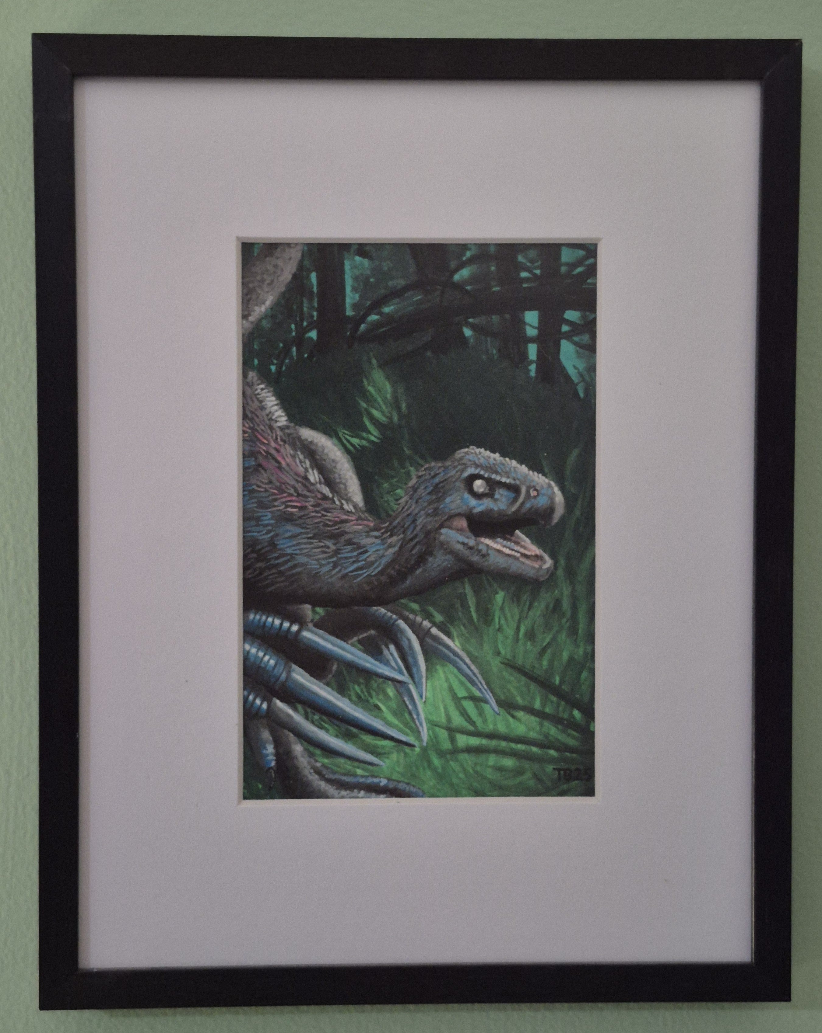 Therizinosaurus Original Framed Gouache Painting